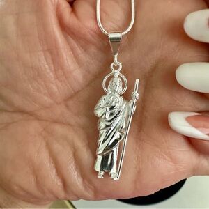 Sterling Silver 925 Saint Jude Pendant and Necklace 20”